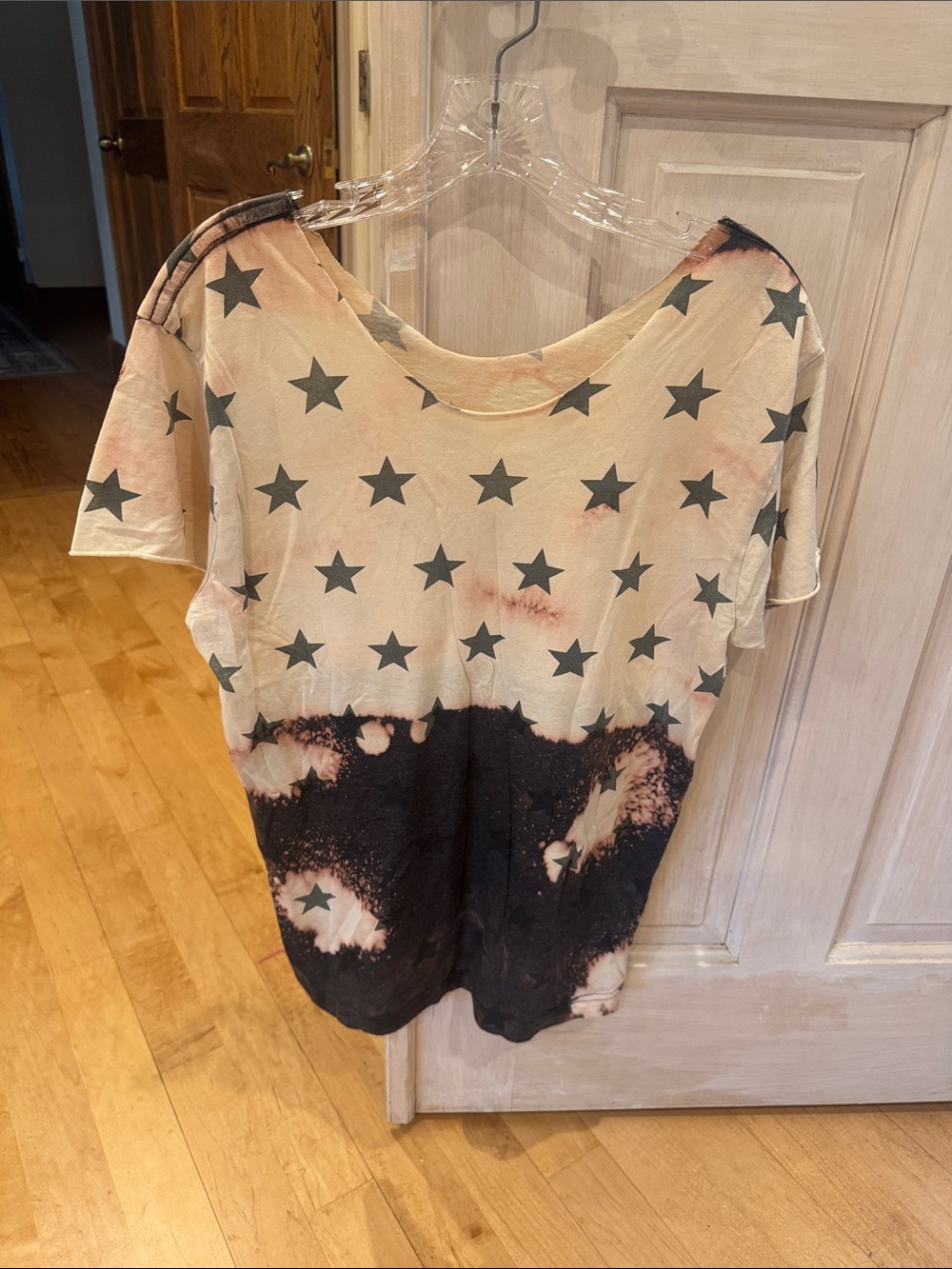 Star Print Tie-Dye Short Sleeve Top - Beige & Black